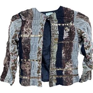 Coldwater Creek Jacket Size M Brown Black Lace Net Tulle Boho Santa Fe Artsy